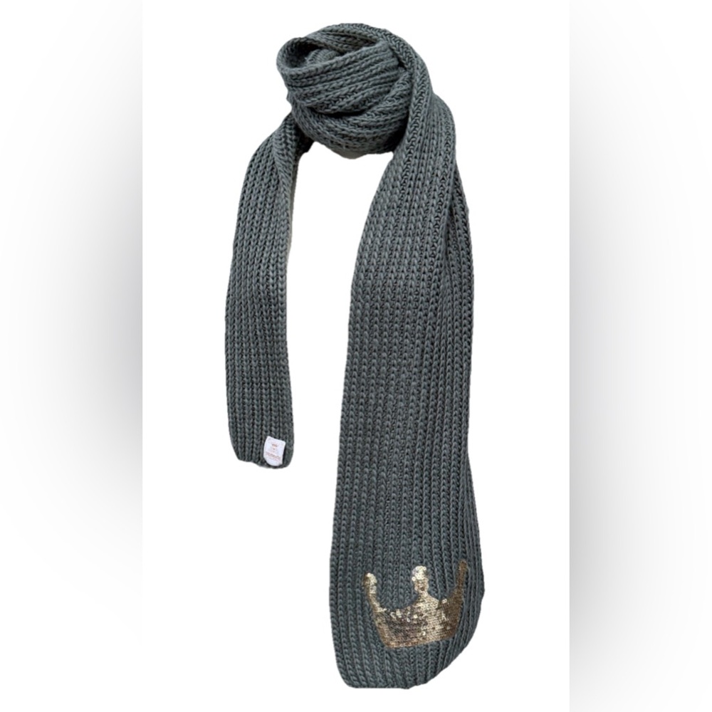 Disney Parks PRINCESS Couture Scarf Cable Knit 92” Gray/Gold Sequin Crown